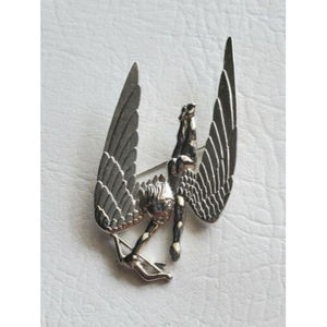 Vintage Rare JJ Flying Cupid Silver Tone Brooch Pin